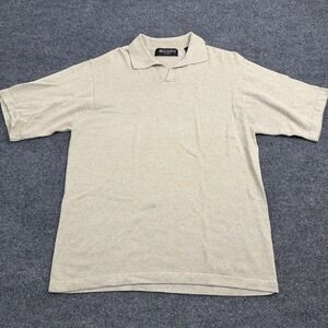 Brandini Shirt Men's M‎ Medium Beige Polo Knit Sweater Golf Short Sleeve Cotton